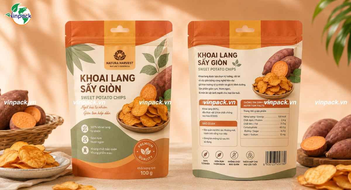 Mẫu bao bì khoai lang sấy giữ khoai giòn không biến dạng