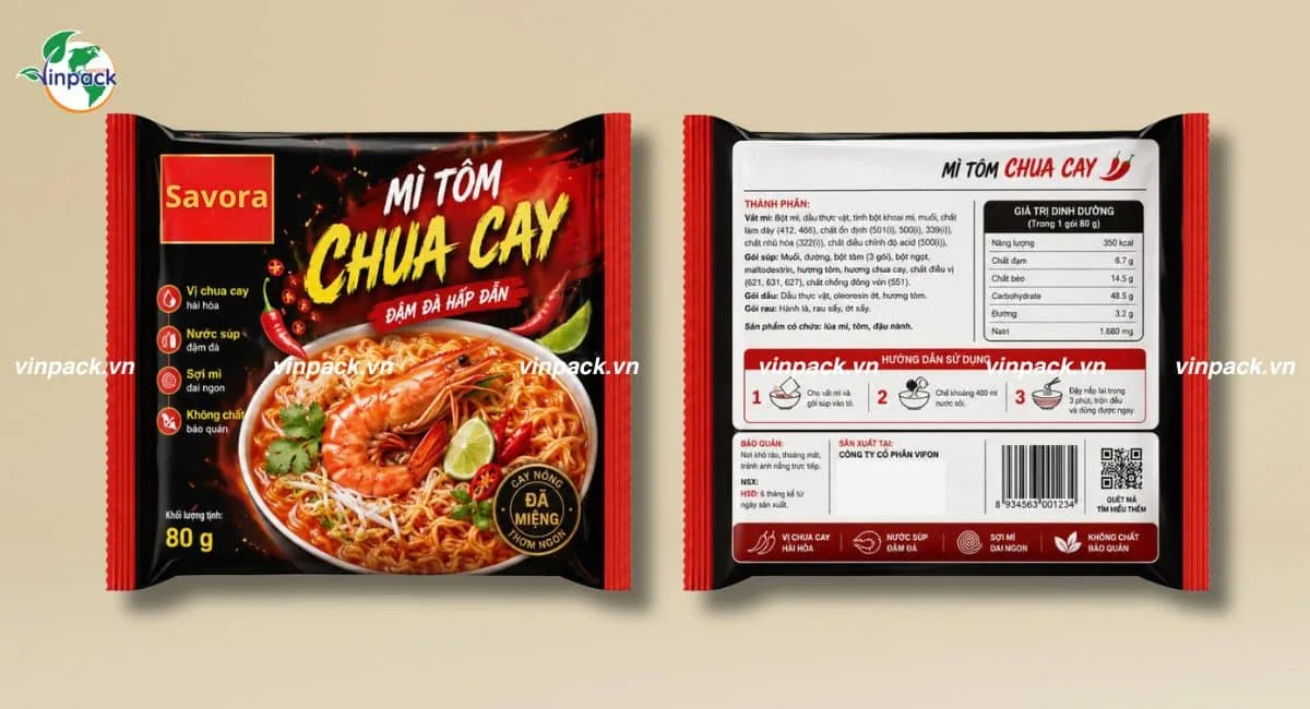 Mẫu bao bì mì gói 2 mặt trước sau