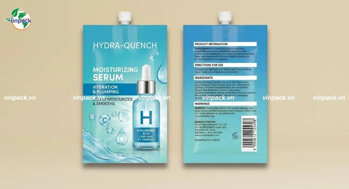 Mẫu bao bì mỹ phẩm đựng serum có vòi in trục đồng