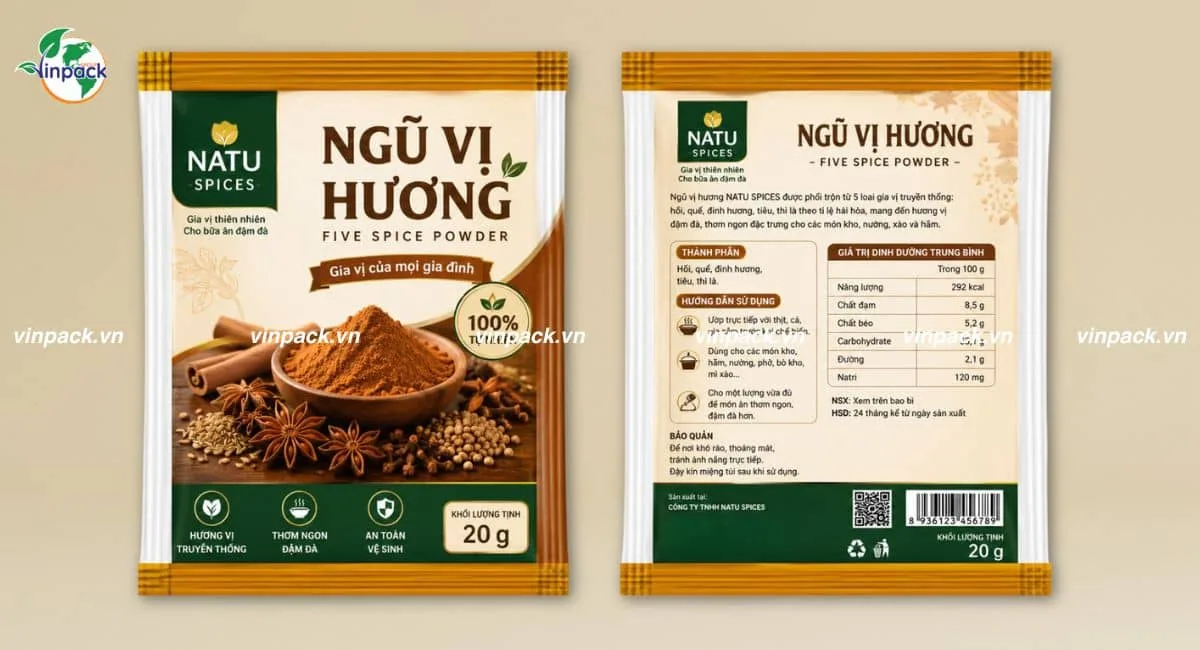Mẫu bao bì thực phẩm đựng ngũ vị hương in theo yêu cầu