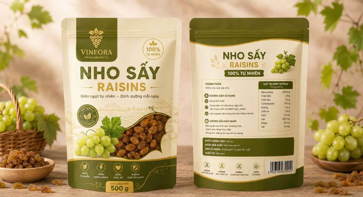 Mẫu bao bì nho sấy 500g in trục đồng