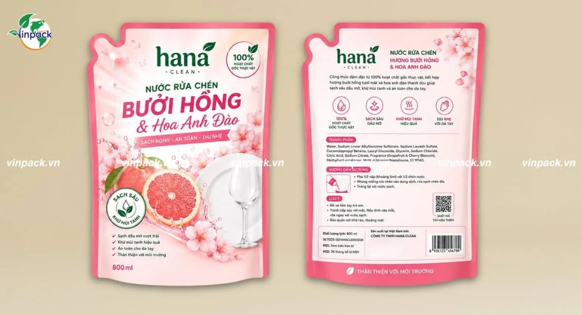 Mẫu bao bì nước rửa chén dạng túi refill in ấn sắc nét