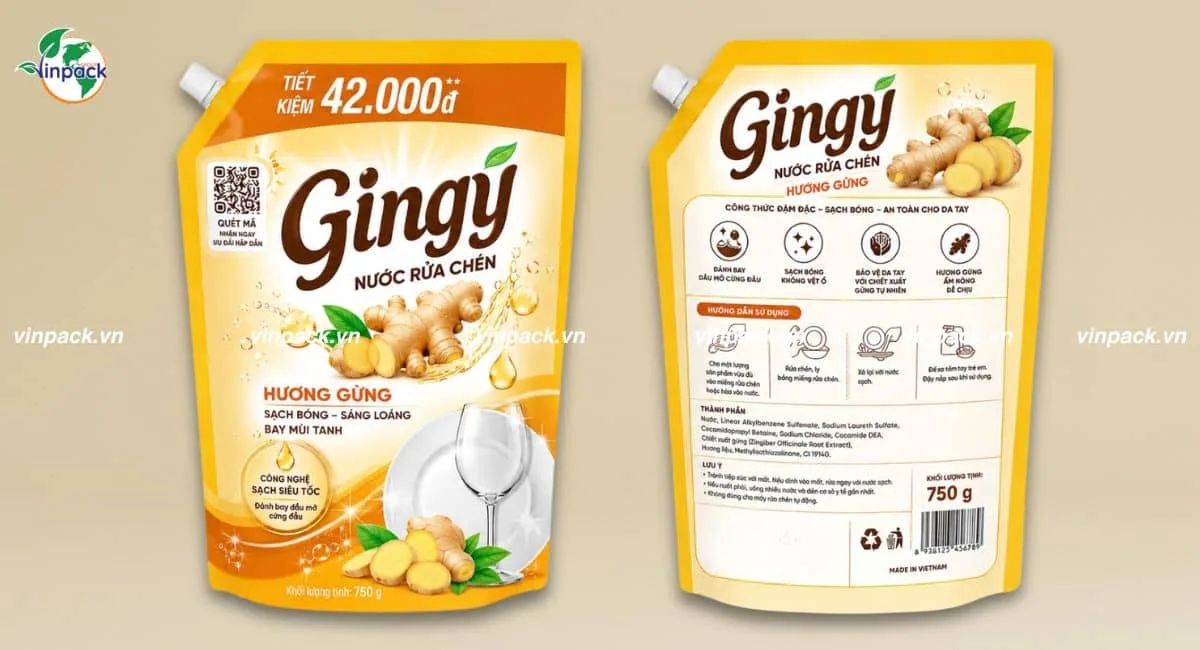 Mẫu bao bì nước rửa chén túi có vòi dễ dàng refill hoặc sử dụng trực tiếp
