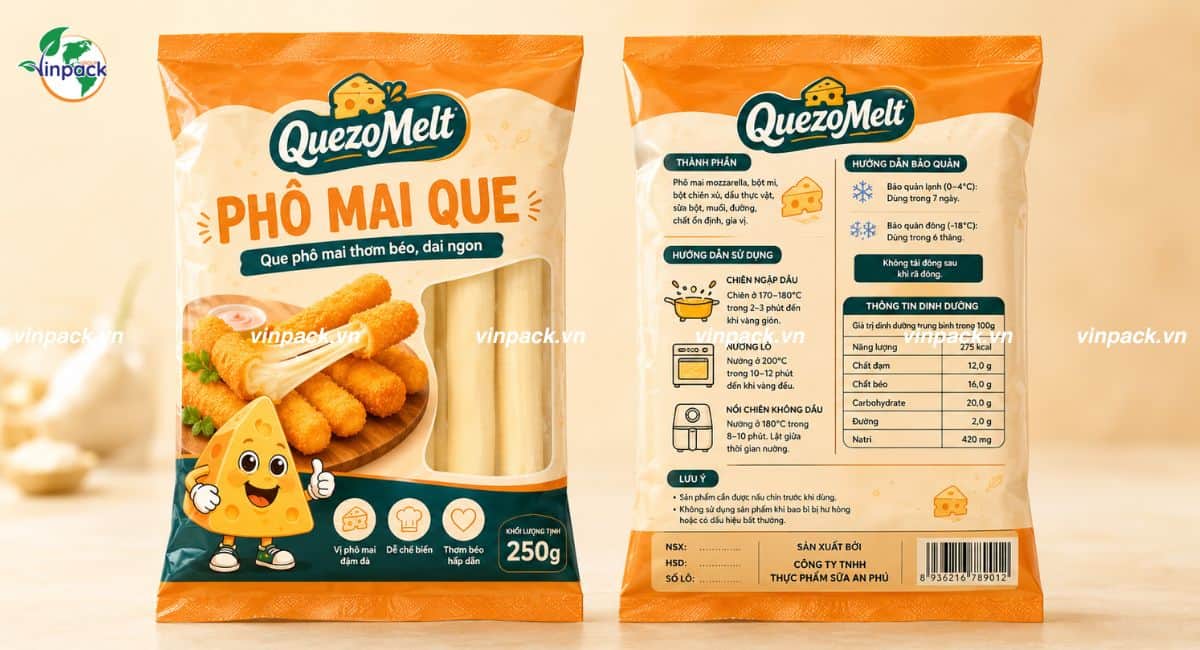 Mẫu bao bì phô mai que 250g in trục đồng 4 màu