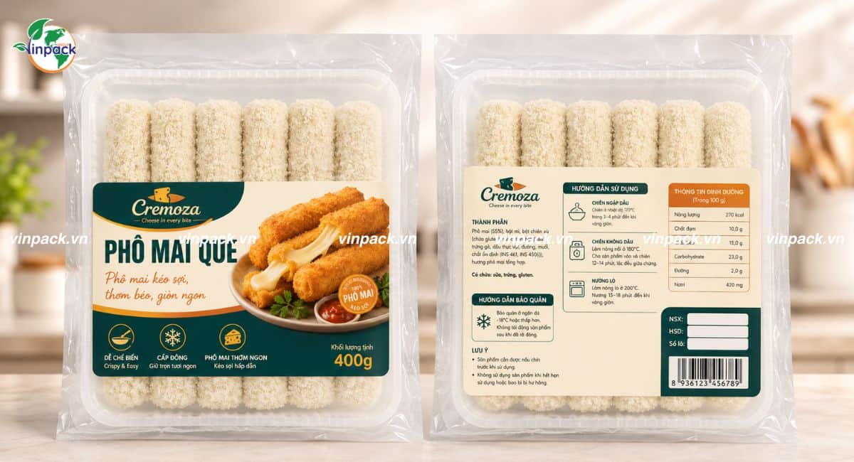 Mẫu bao bì phô mai que hút chân không thấy sản phẩm bên trong