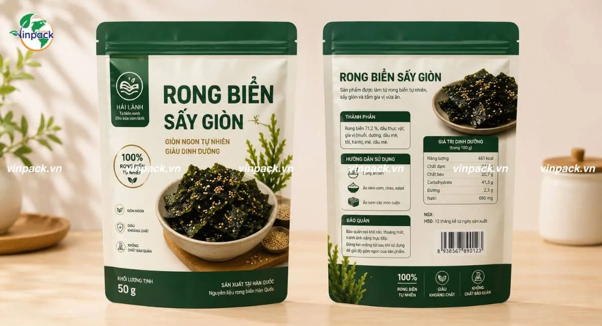 Mẫu bao bì rong biển sấy giòn ăn liền