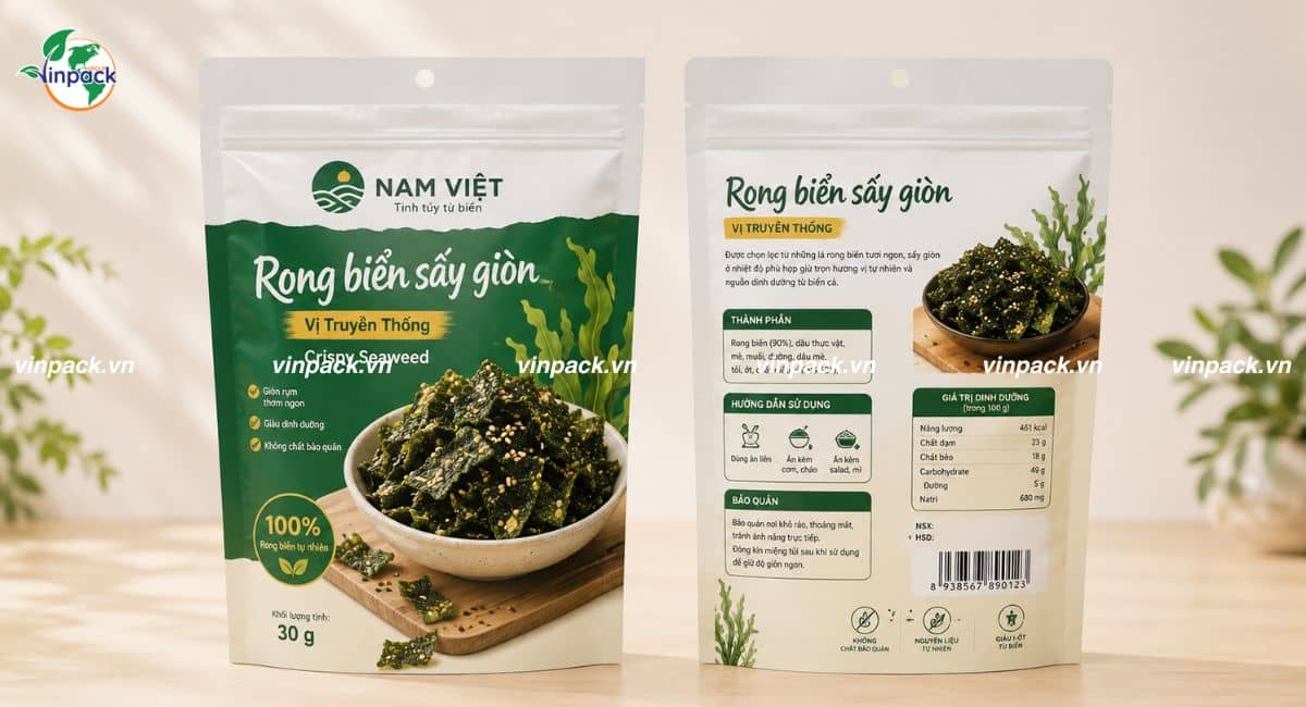 Mẫu bao bì rong biển sấy in 2 mặt trước sau