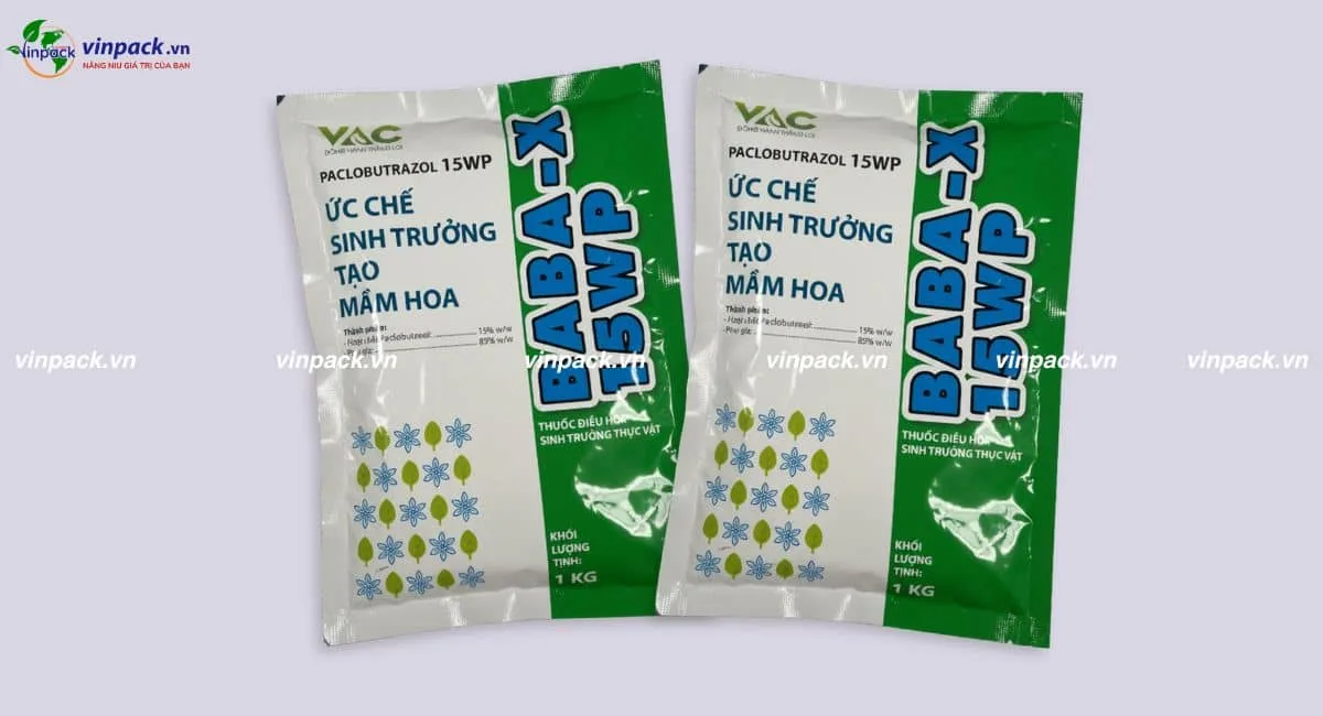 Bao bì thuốc bảo vệ thực vật túi 3 biên in đơn giản 5 màu cho doanh nghiệp