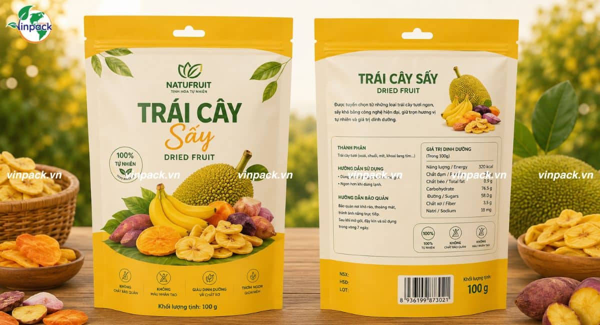 Mẫu bao bì trái cây sấy thập cẩm theo yêu cầu