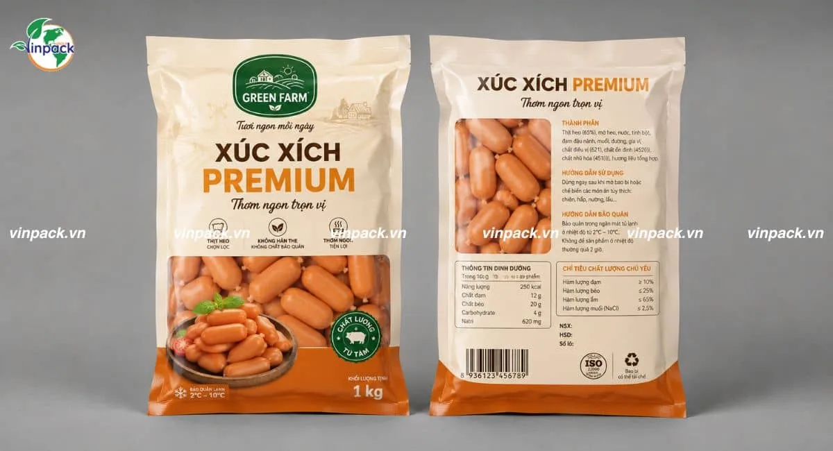 Mẫu bao bì xúc xích in đơn giản