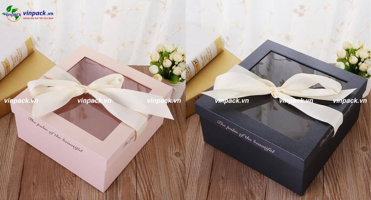 mẫu hộp giấy đựng quà tặng 8/3 có cửa sổ