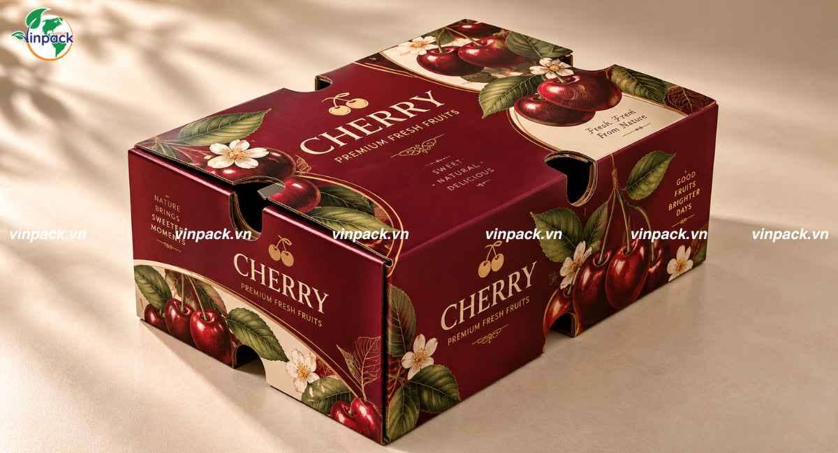 Mẫu hộp giấy đựng cherry in theo yêu cầu