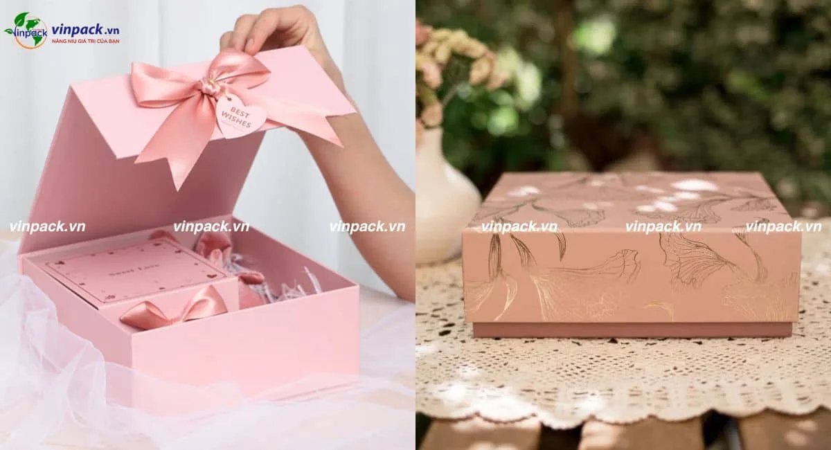 Mẫu hộp giấy đựng quà ngày 8 tháng 3 nắp nam châm