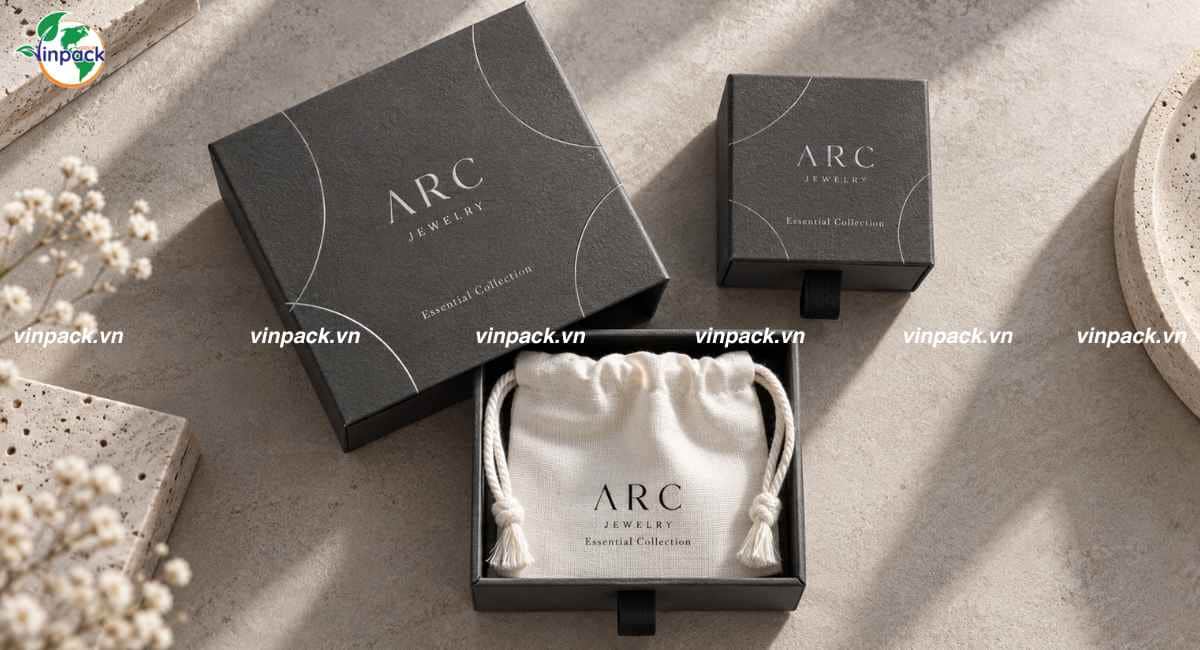 Mẫu hộp giấy đựng trang sức cao cấp in 2 màu rõ sang trọng