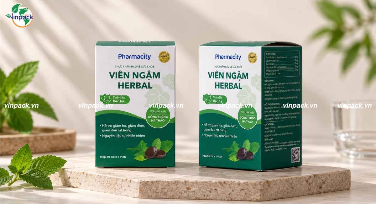 Mẫu hộp giấy đựng viên ngậm đau họng