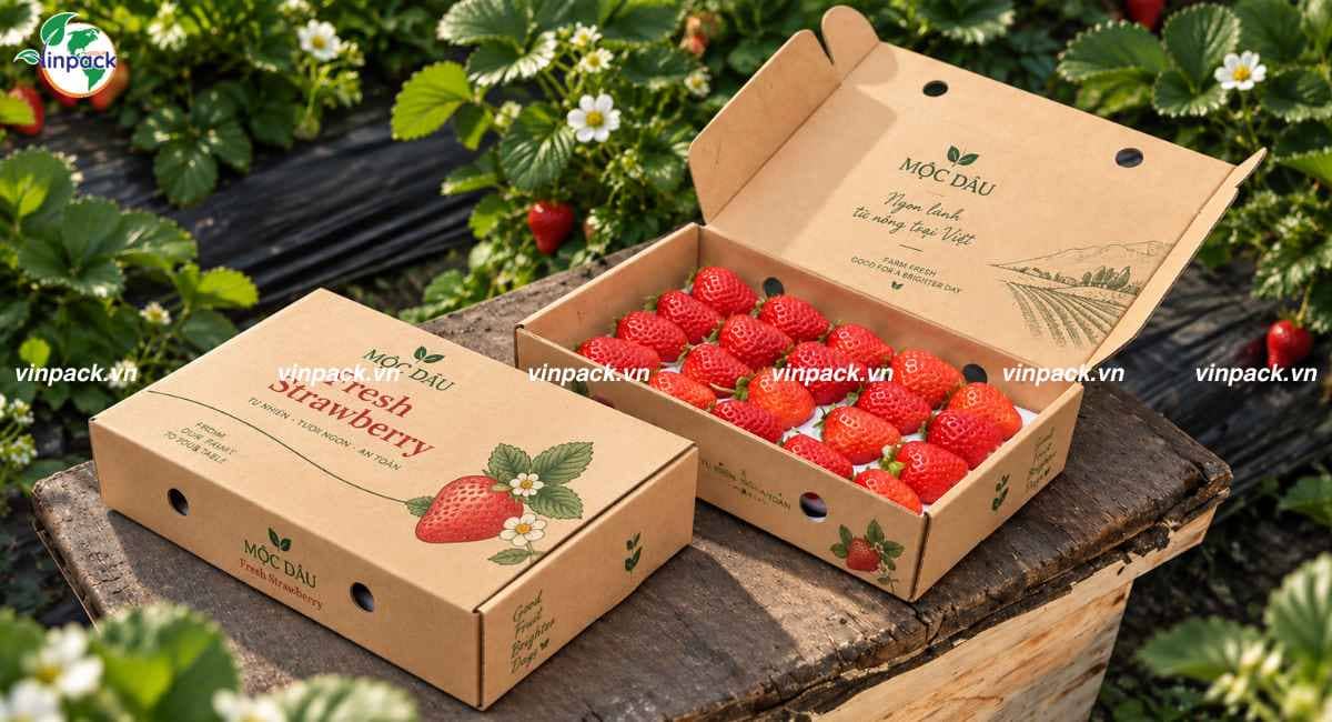 Mẫu hộp giấy kraft đựng dâu tây