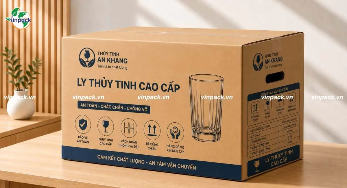 Mẫu thùng carton đựng các đồ dễ vỡ như thủy tinh