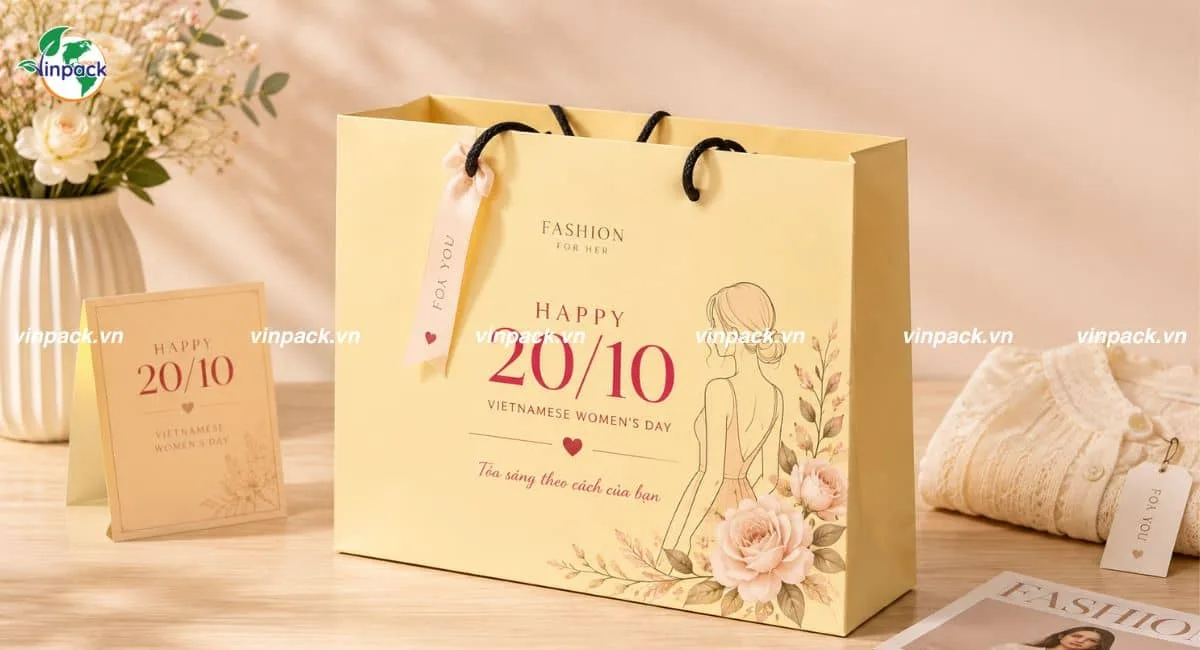 Mẫu túi giấy 20/10 cho cửa hàng thời trang