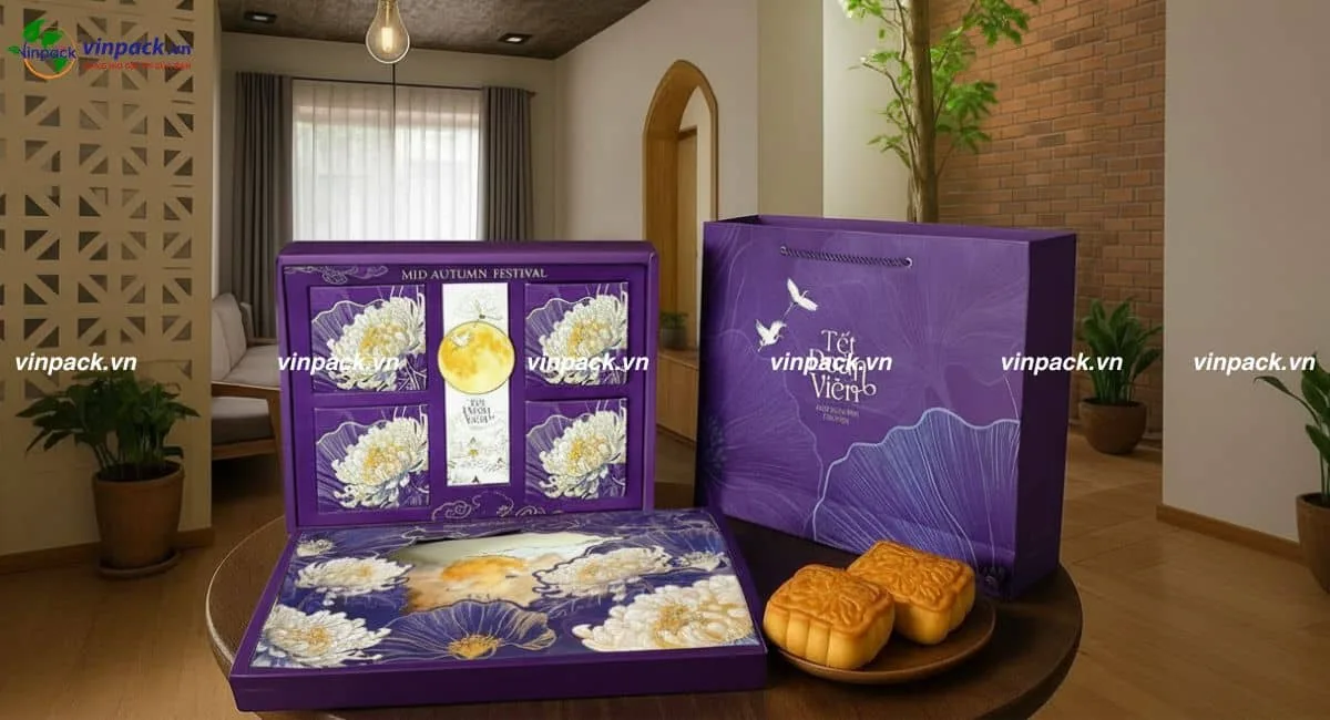 Túi giấy quà tặng bánh trung thu màu tím cao cấp