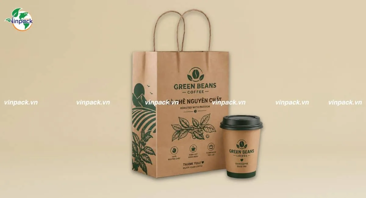 Mẫu túi giấy đựng cà phê mang đi đơn giản