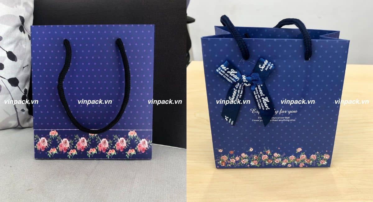 Mẫu túi giấy quà tặng 8/3 màu xanh