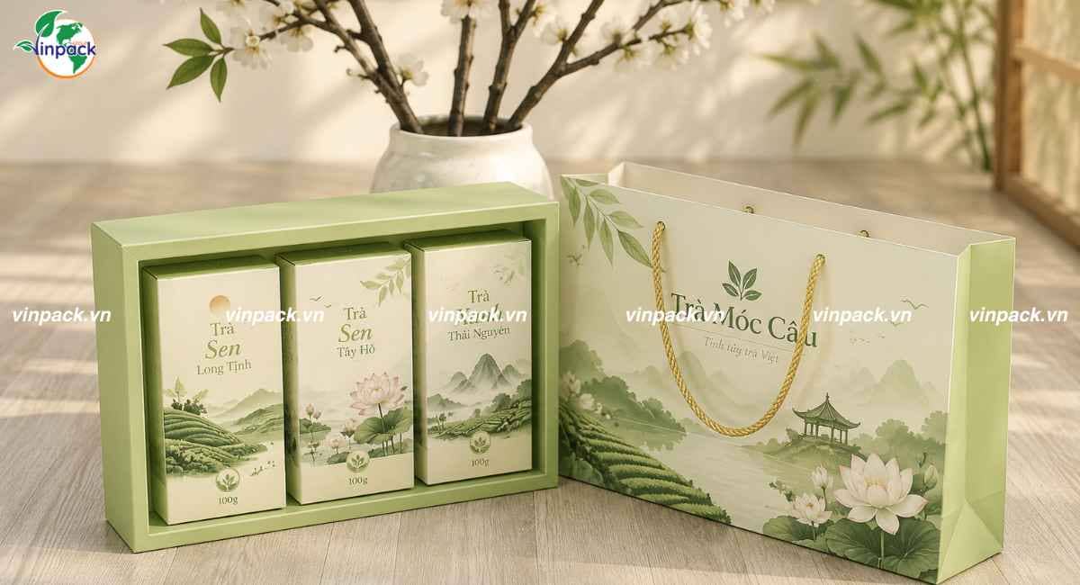 Mẫu túi giấy đựng trà cao cấp sang trọng làm quà tặng