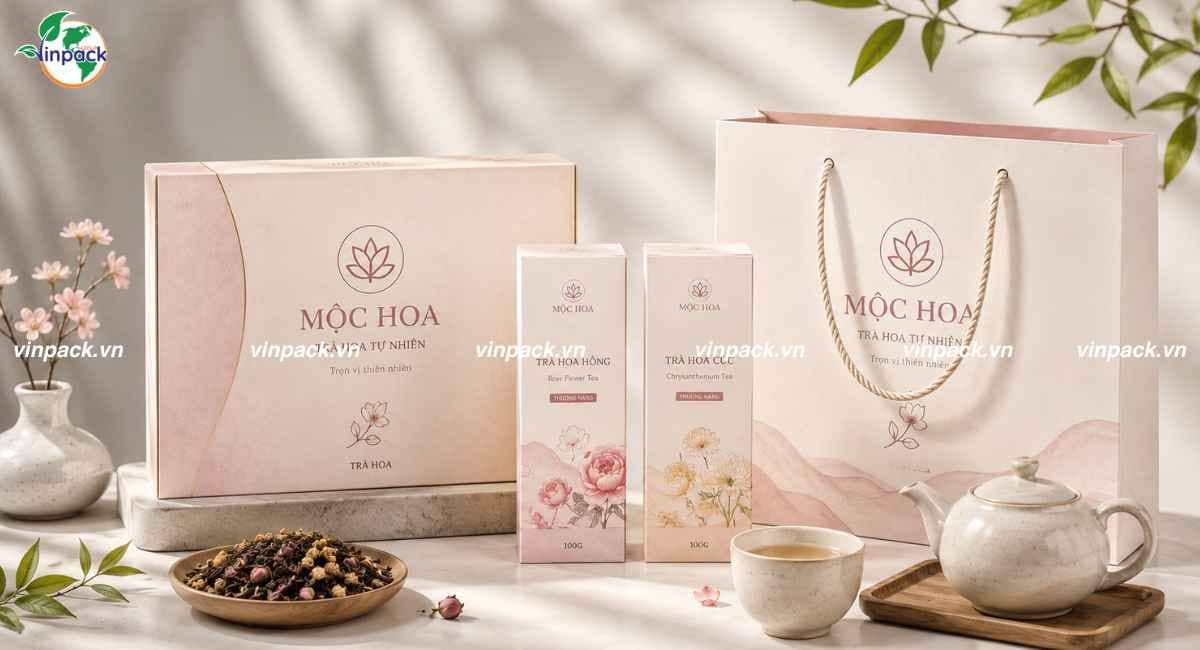 Túi giấy đựng trà hoa đơn giản in logo theo yêu cầu doanh nghiệp