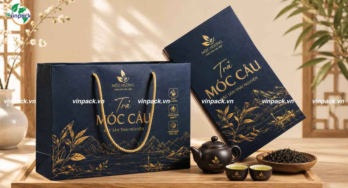 Mẫu túi giấy đựng trà quà tặng in logo doanh nghiệp rõ nét