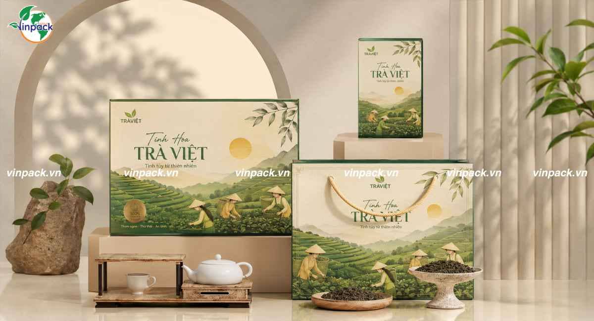 Mẫu túi giấy đựng trà in trục đồng phù hợp với hộp đựng