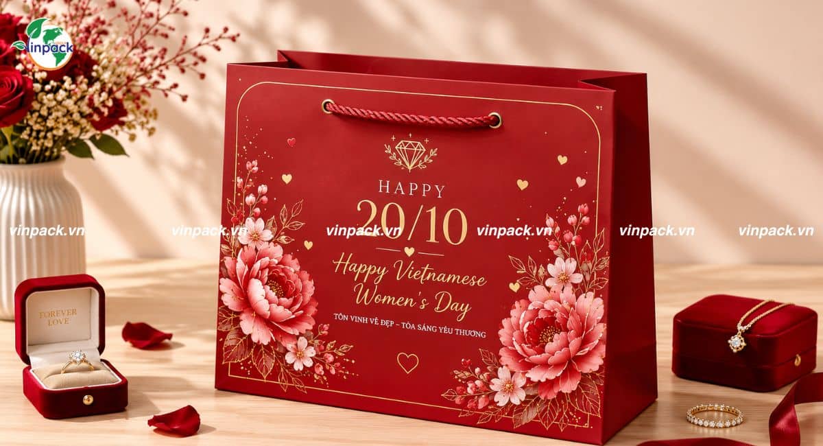 Mẫu túi giấy in logo thương hiệu chủ đề ngày 20/10