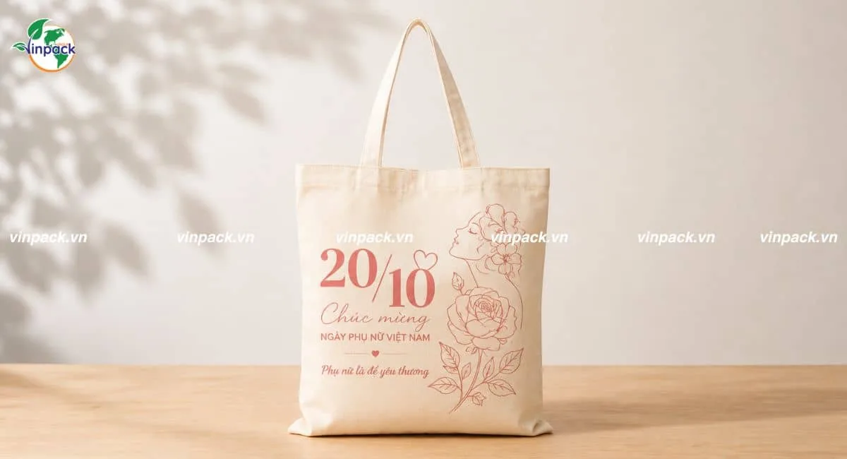 Mẫu túi vải bố 20/10 tinh tế in đơn giản
