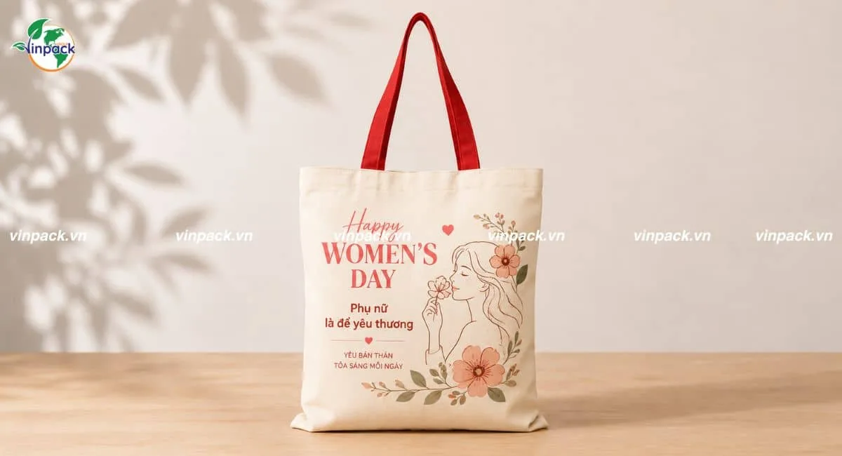 Mẫu túi vải canvas 20.10 in theo yêu cầu thương hiệu mỹ phẩm