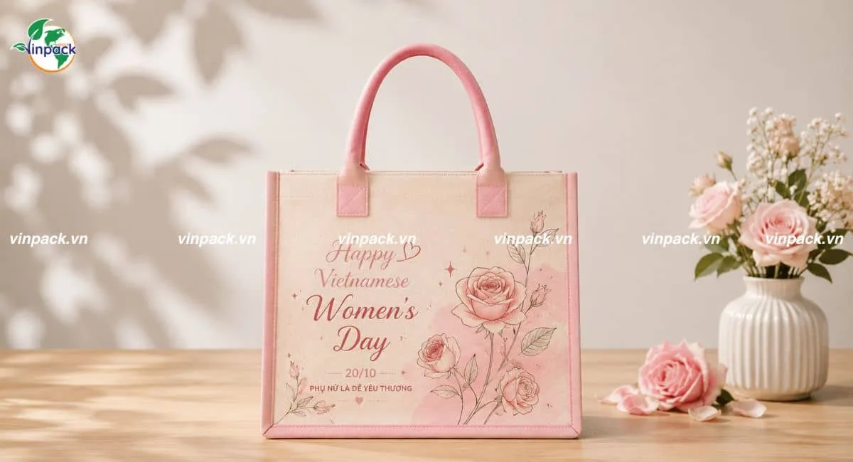 Mẫu túi vải đay 20/10 cho các cửa hàng bán hoa