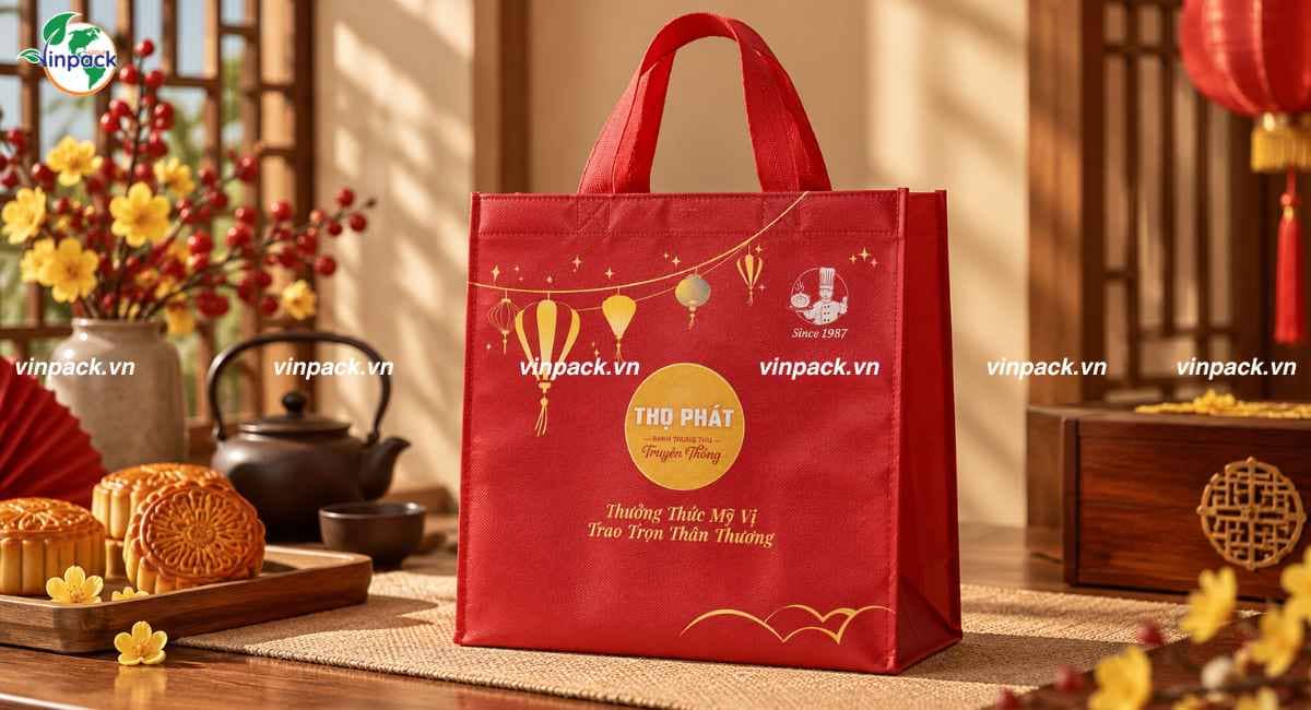 Mẫu túi vải không dệt cán màng mờ đựng bánh trung thu