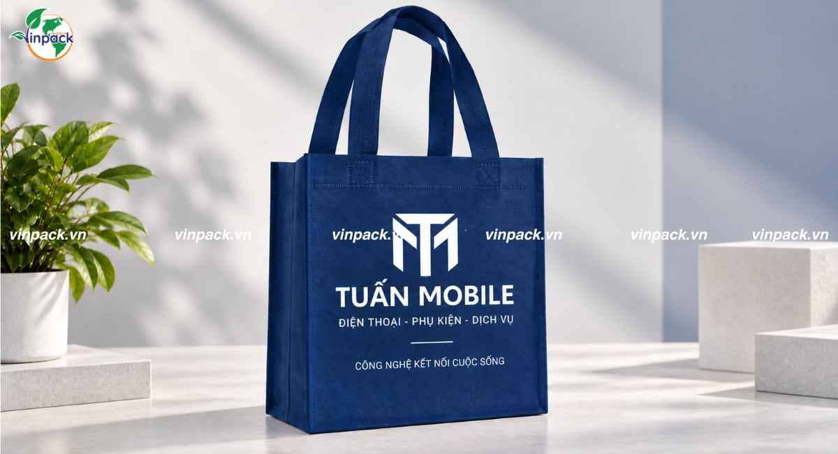 Mẫu túi vải không dệt điện thoại in logo theo yêu cầu