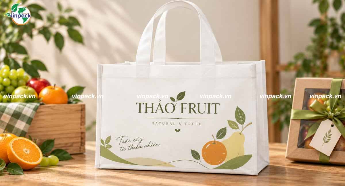 Mẫu túi vải không dệt in logo cho cửa hàng trái cây tăng nhận diện thương hiệu