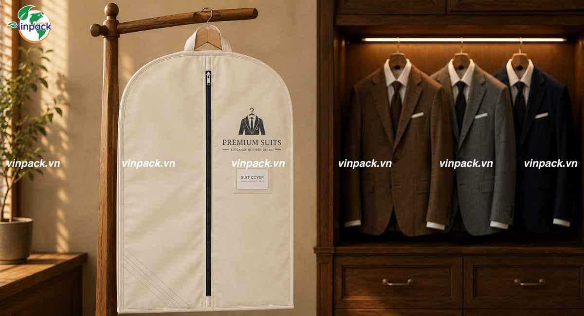 Mẫu túi vải không dệt đựng áo vest cao cấp in rõ logo thương hiệu