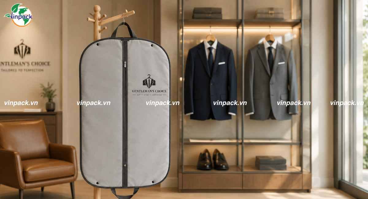 Mẫu túi vải không dệt đựng áo vest có khóa kéo