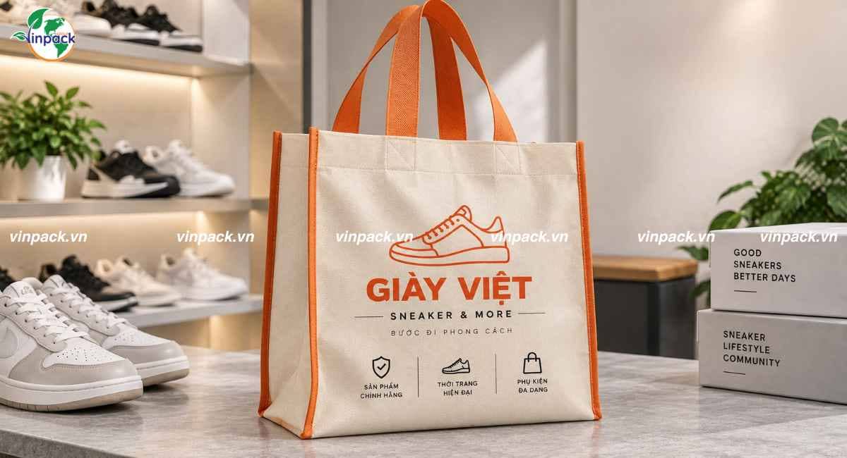 Mẫu túi vải không dệt đựng giày có quai xách tiện lợi