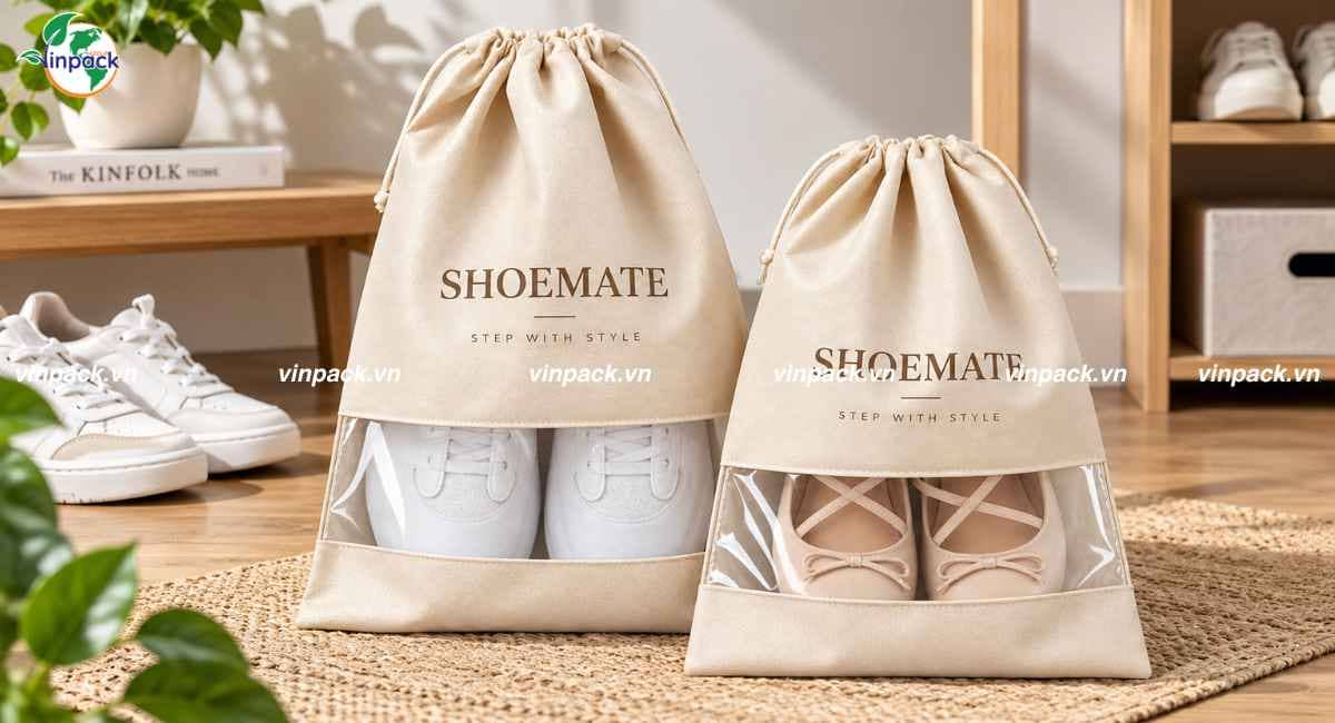 Mẫu túi vải không dệt đựng giày dây rút in logo theo yêu cầu