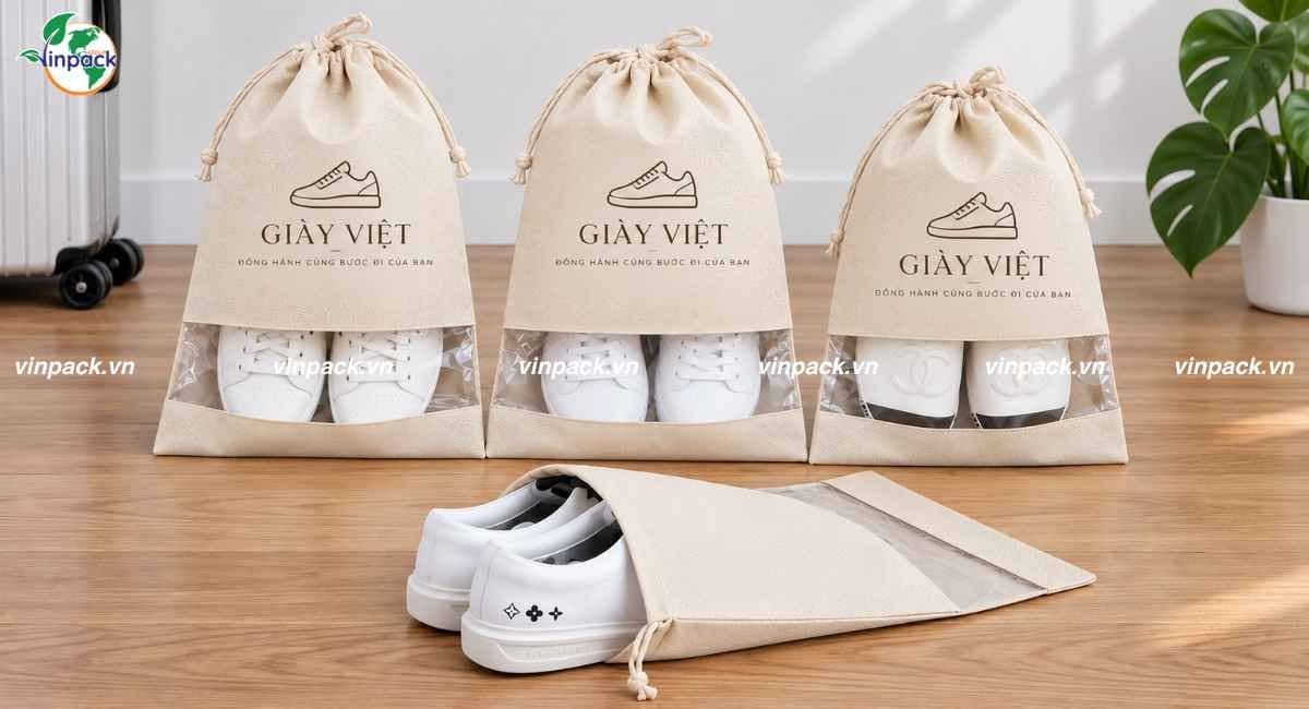 Mẫu túi vải không dệt đựng giày dây rút nhiều kích thước