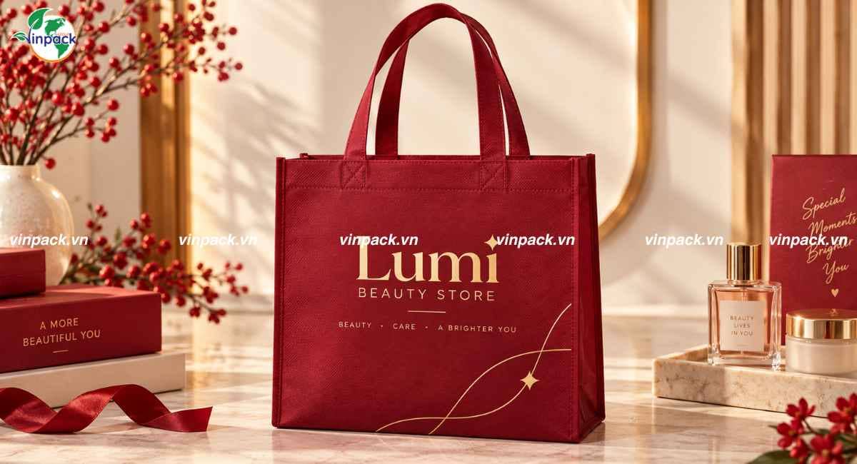 Mẫu túi vải không dệt đựng mỹ phẩm cao cấp
