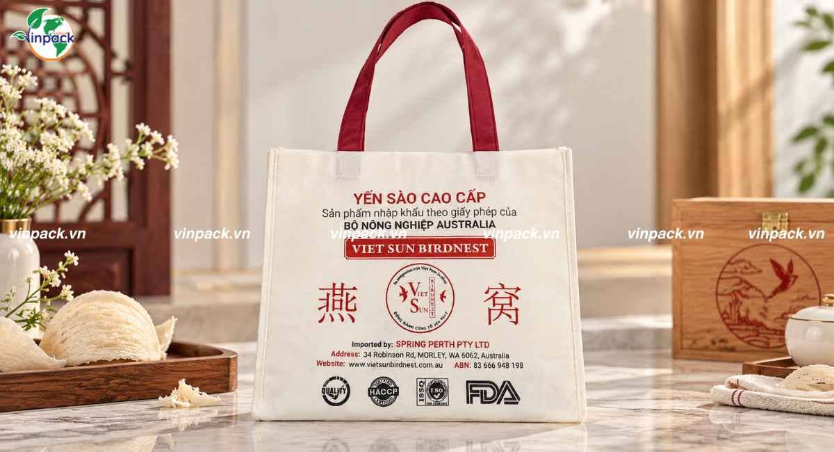 Mẫu túi vải không dệt đựng yến sào cao cấp