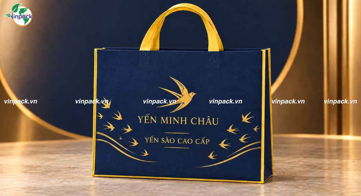 Mẫu túi vải không dệt đựng yến sào in logo thương hiệu