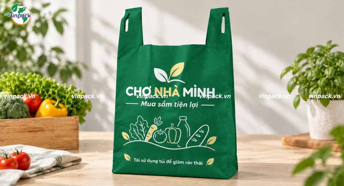 Mẫu túi vải không dệt Tshirt đi chợ