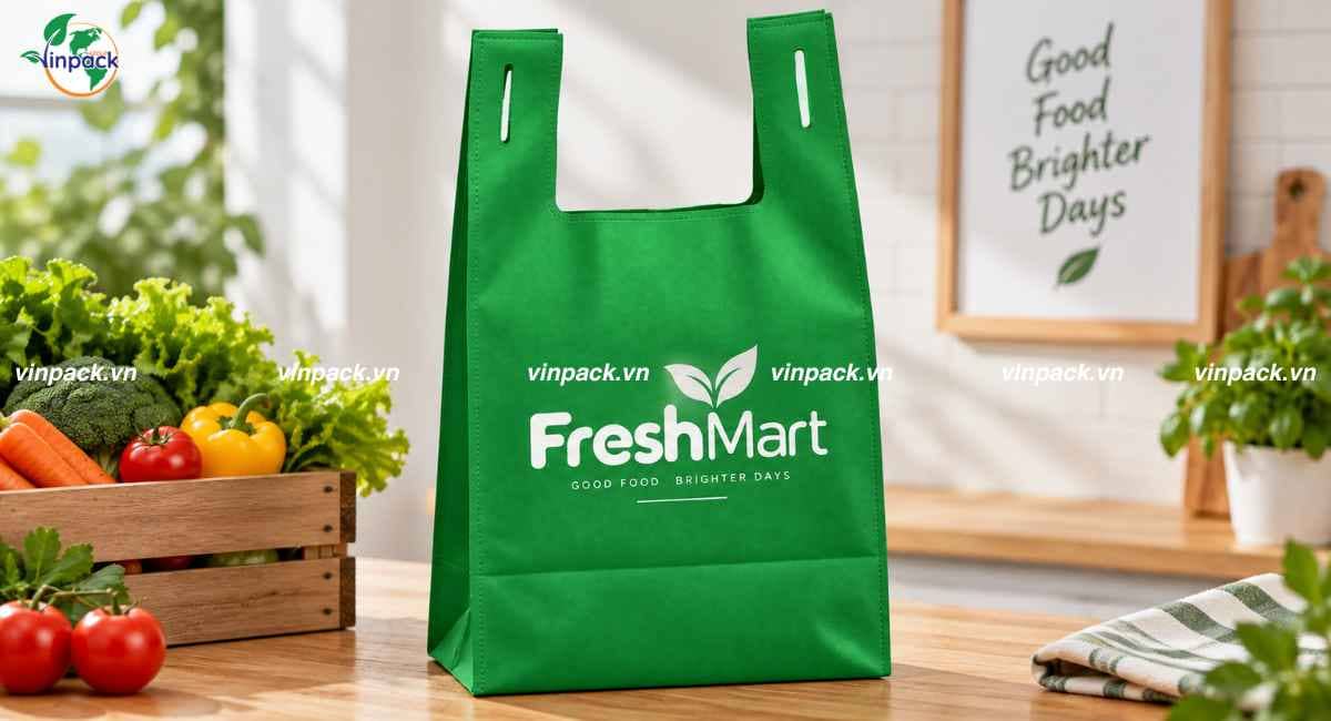 Mẫu túi vải không dệt T-shirt theo yêu cầu cho siêu thị