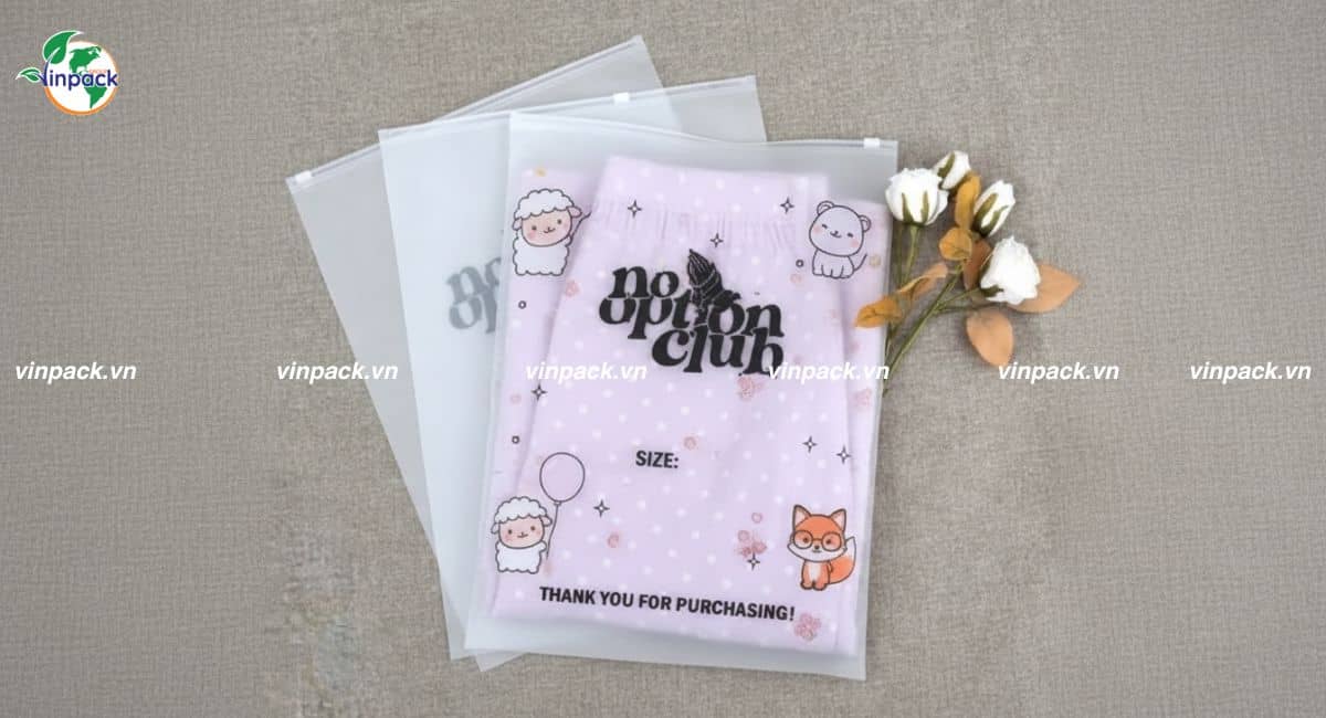 Túi zipper in logo dùng đóng gói quần áo thời trang