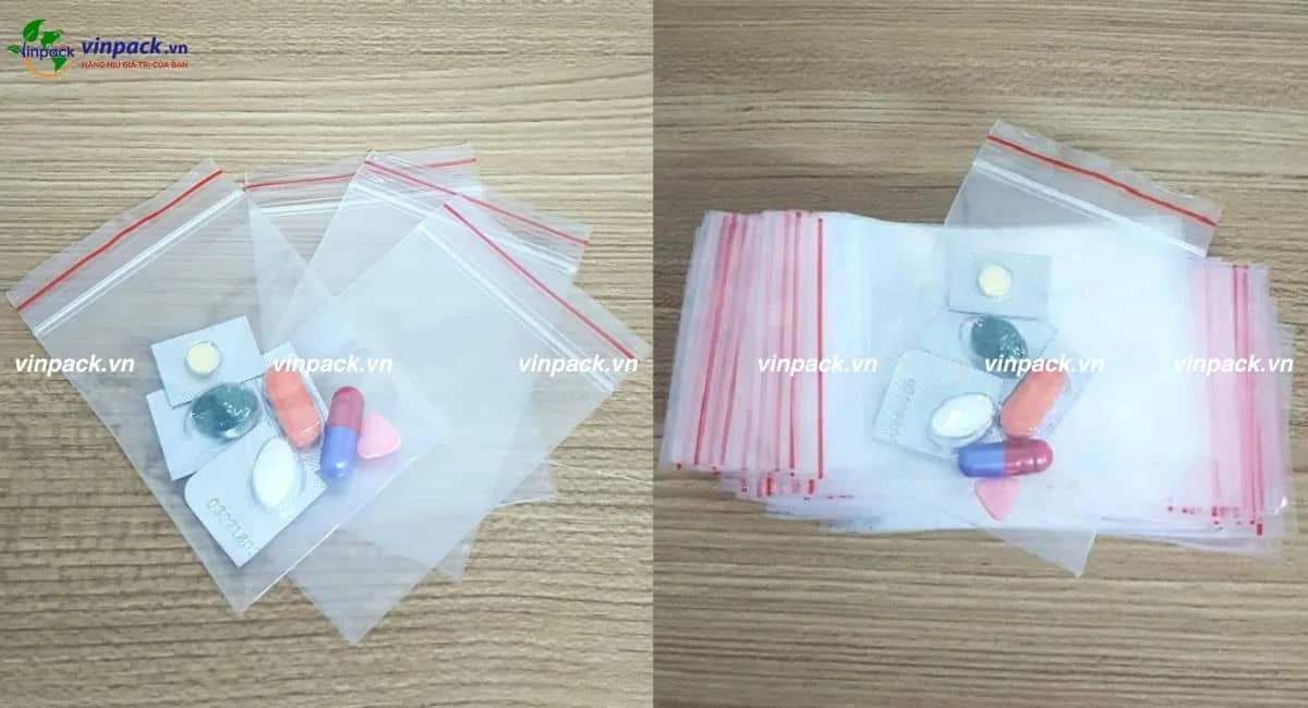 Mẫu túi zipper đựng thuốc chỉ đỏ không in