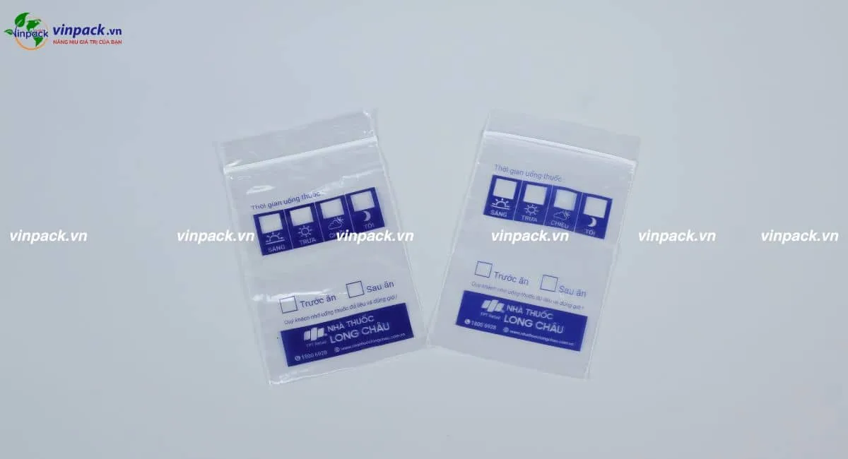 Mẫu túi zipper chỉ trắng trong suốt