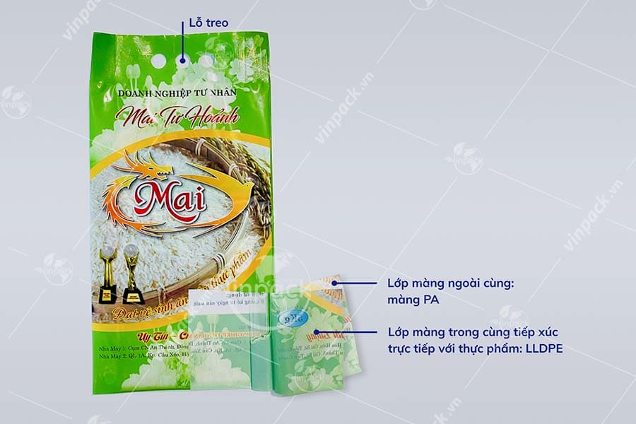 Ví dụ cấu trúc PA/PE trên bao bì gạo